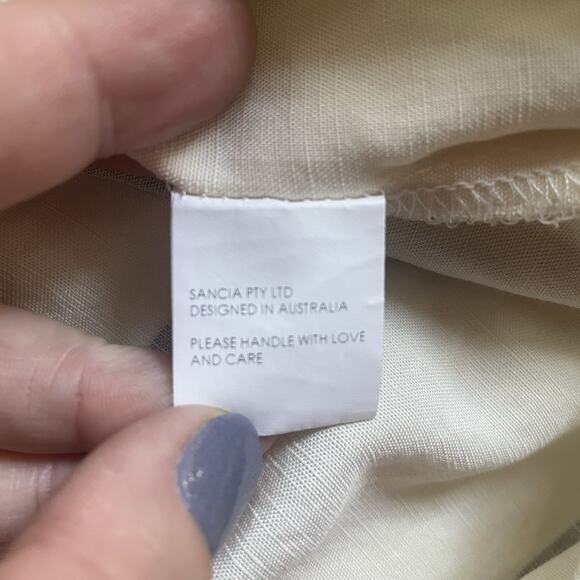 Anthropologie Sancia Jumpsuit Women Small Beige Stripe Linen Blend Wide Leg Slit - Picture 13 of 13